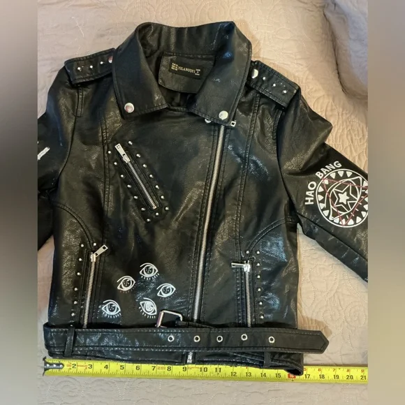 Boutique Black Vegan Leather Moto Jacket with Studded & Zipper Details Small - Picture 8 of 12